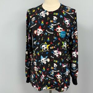 NWT Dickies Autism Awareness Scrub Jacket XS Black Rainbow Panda Warm Up Scrubs